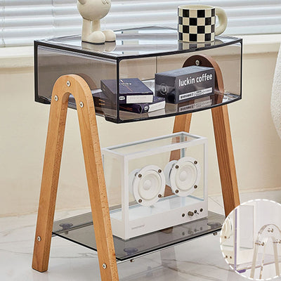 Mesa Auxiliar Moderna Minimalista Rectangular de Acrílico y Madera de Haya de 2 Niveles para Sala de Estar 