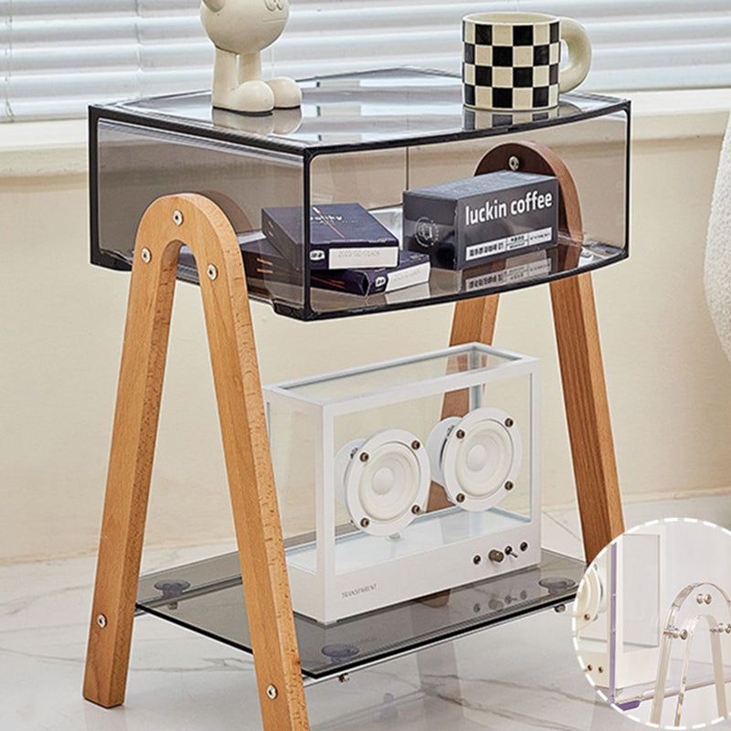 Mesa Auxiliar Moderna Minimalista Rectangular de Acrílico y Madera de Haya de 2 Niveles para Sala de Estar 