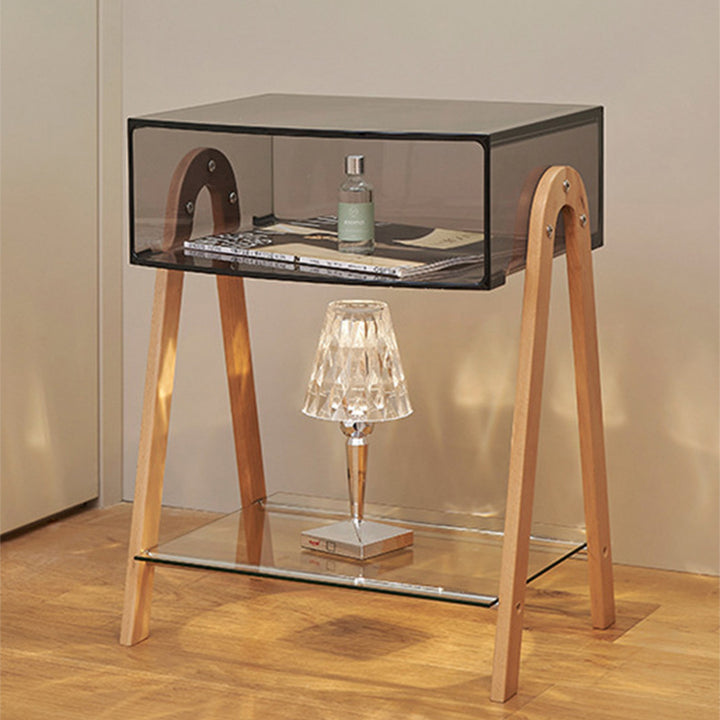 Modern Minimalist Rectangle Acrylic Beech Wood End Table 2-Tier For Living Room