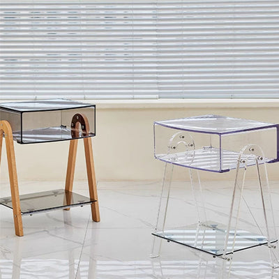 Mesa Auxiliar Moderna Minimalista Rectangular de Acrílico y Madera de Haya de 2 Niveles para Sala de Estar 