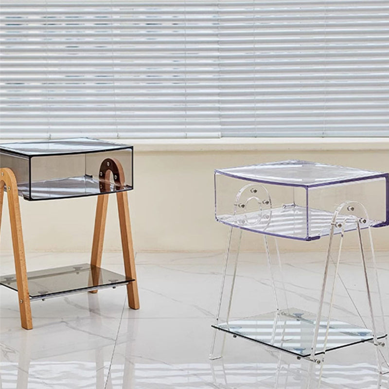 Mesa Auxiliar Moderna Minimalista Rectangular de Acrílico y Madera de Haya de 2 Niveles para Sala de Estar 