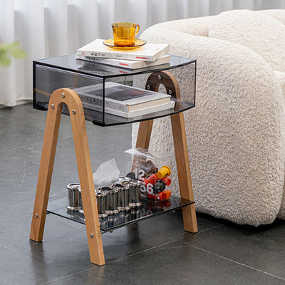 Mesa Auxiliar Moderna Minimalista Rectangular de Acrílico y Madera de Haya de 2 Niveles para Sala de Estar 