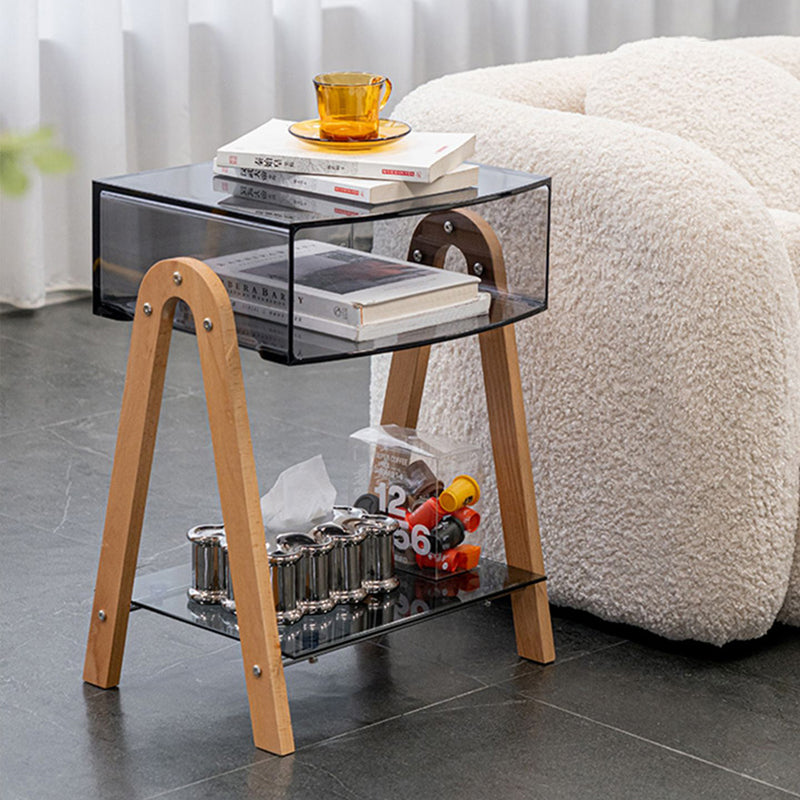Modern Minimalist Rectangle Acrylic Beech Wood End Table 2-Tier For Living Room