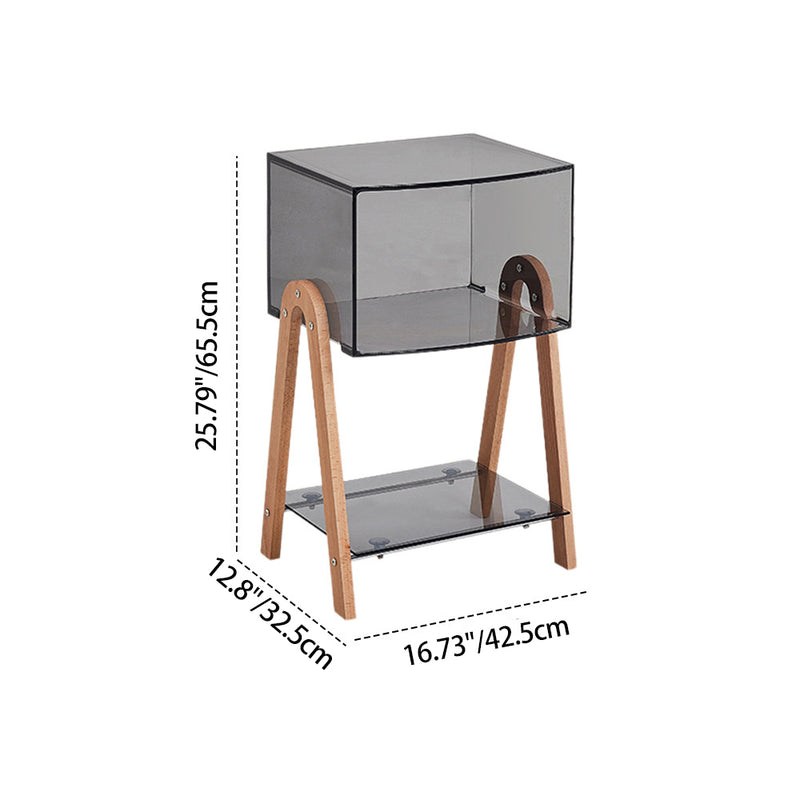 Mesa Auxiliar Moderna Minimalista Rectangular de Acrílico y Madera de Haya de 2 Niveles para Sala de Estar 