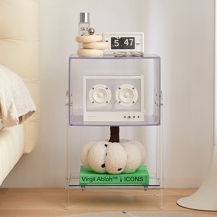 Modern Minimalist Rectangle Acrylic Beech Wood End Table 2-Tier For Living Room