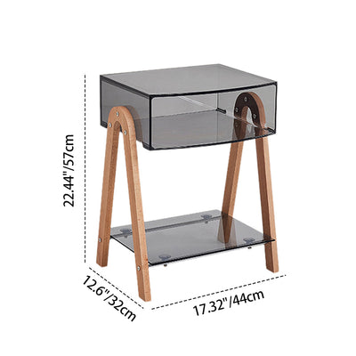 Mesa Auxiliar Moderna Minimalista Rectangular de Acrílico y Madera de Haya de 2 Niveles para Sala de Estar 