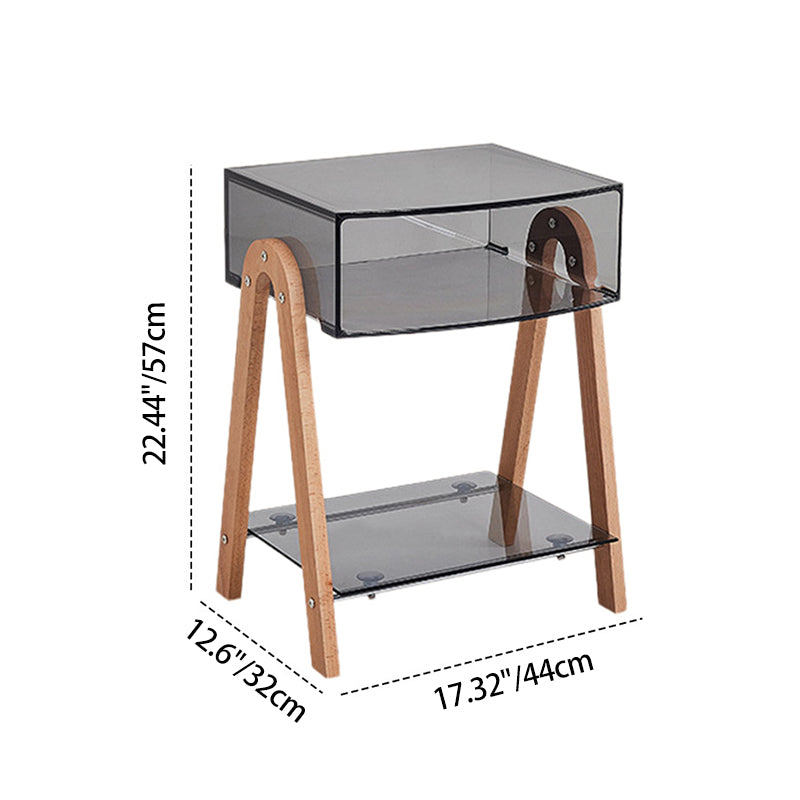 Mesa Auxiliar Moderna Minimalista Rectangular de Acrílico y Madera de Haya de 2 Niveles para Sala de Estar 