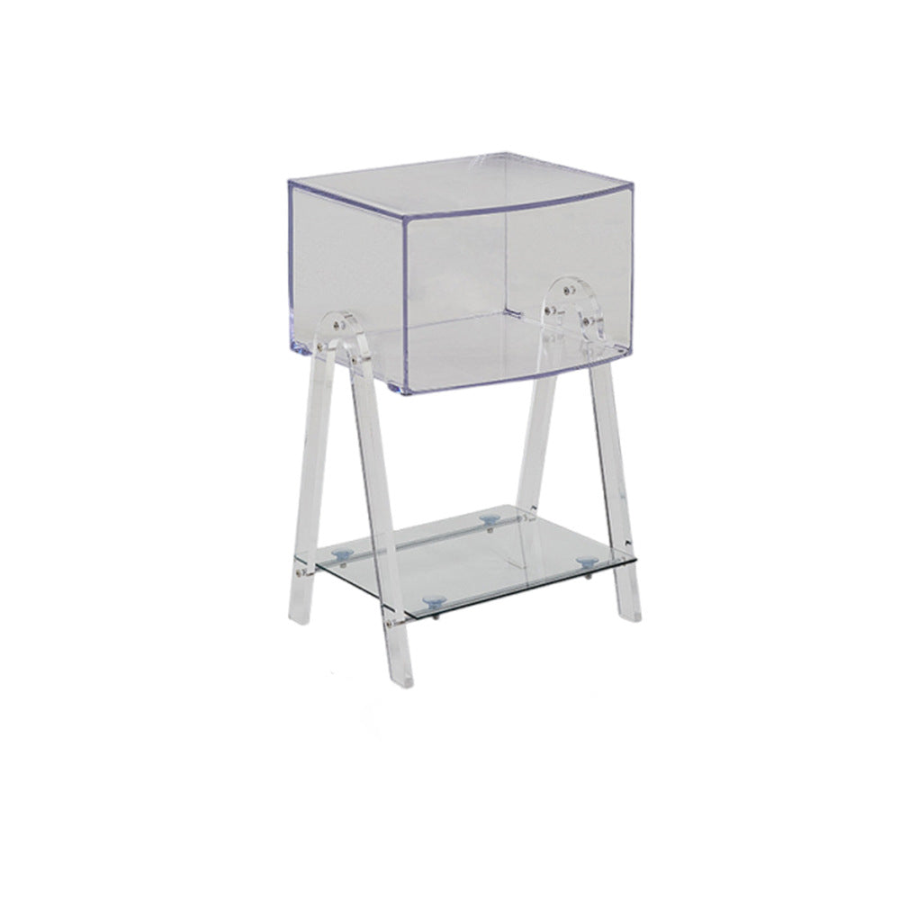 Modern Minimalist Rectangle Acrylic Beech Wood End Table 2-Tier For Living Room