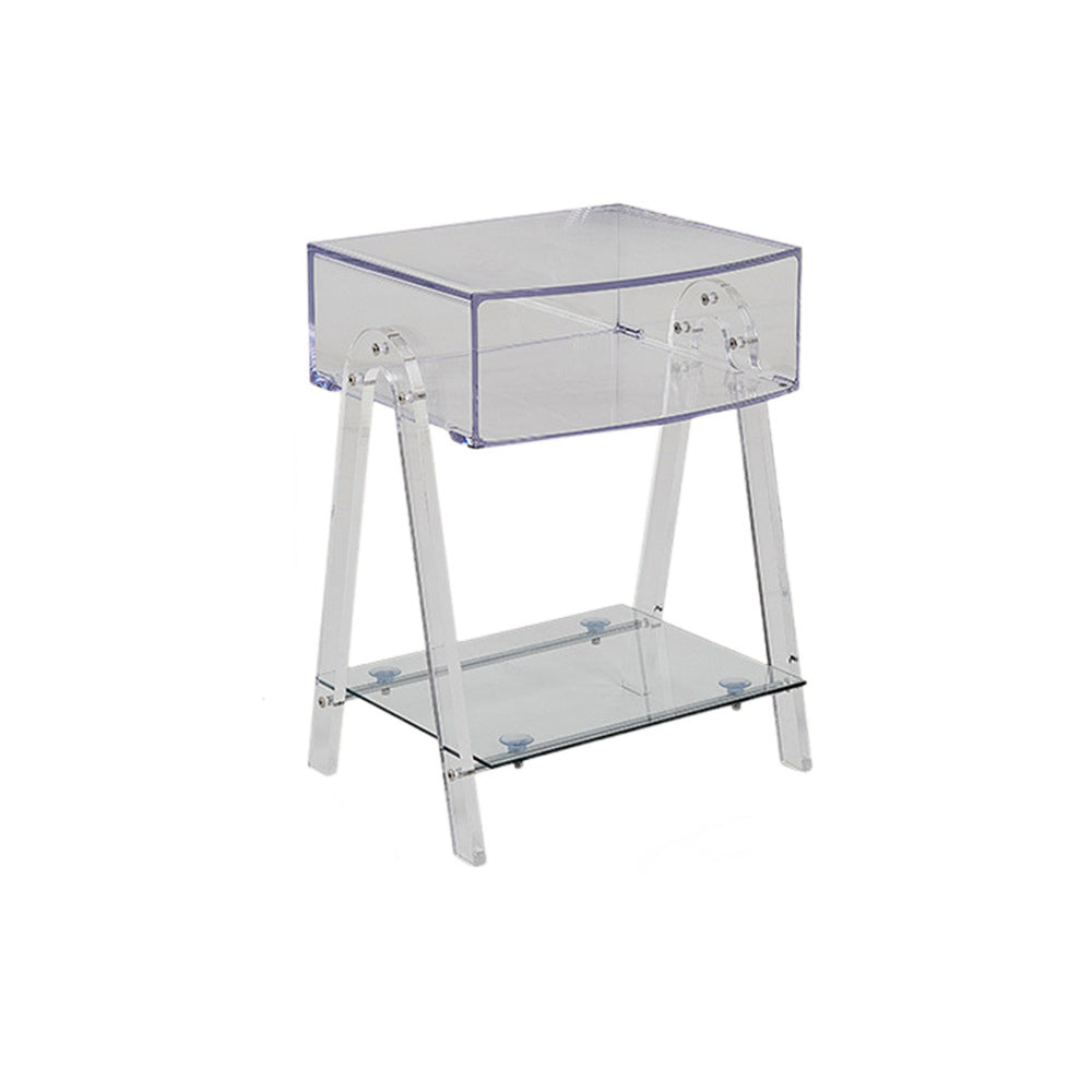 Modern Minimalist Rectangle Acrylic Beech Wood End Table 2-Tier For Living Room