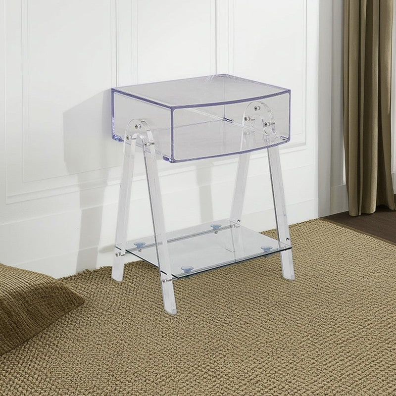 Mesa Auxiliar Moderna Minimalista Rectangular de Acrílico y Madera de Haya de 2 Niveles para Sala de Estar 