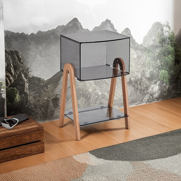 Modern Minimalist Rectangle Acrylic Beech Wood End Table 2-Tier For Living Room