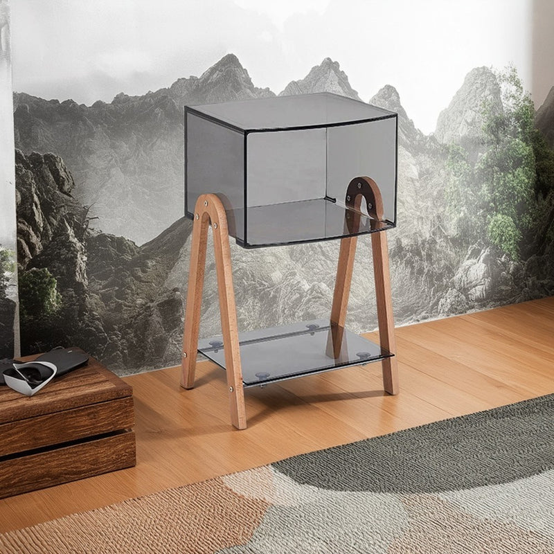 Mesa Auxiliar Moderna Minimalista Rectangular de Acrílico y Madera de Haya de 2 Niveles para Sala de Estar 