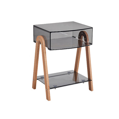 Mesa Auxiliar Moderna Minimalista Rectangular de Acrílico y Madera de Haya de 2 Niveles para Sala de Estar 