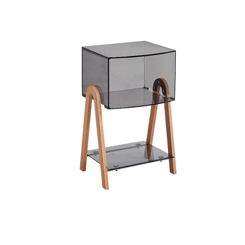 Mesa Auxiliar Moderna Minimalista Rectangular de Acrílico y Madera de Haya de 2 Niveles para Sala de Estar 
