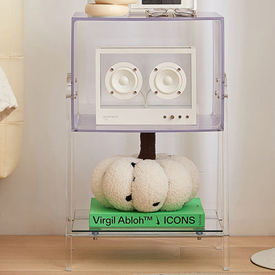 Mesa Auxiliar Moderna Minimalista Rectangular de Acrílico y Madera de Haya de 2 Niveles para Sala de Estar 