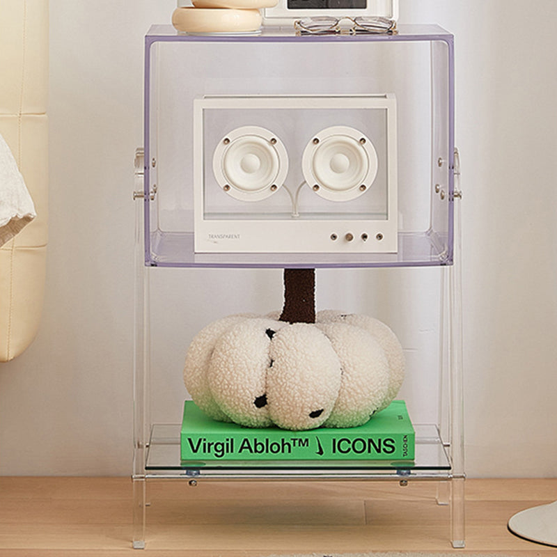 Mesa Auxiliar Moderna Minimalista Rectangular de Acrílico y Madera de Haya de 2 Niveles para Sala de Estar 