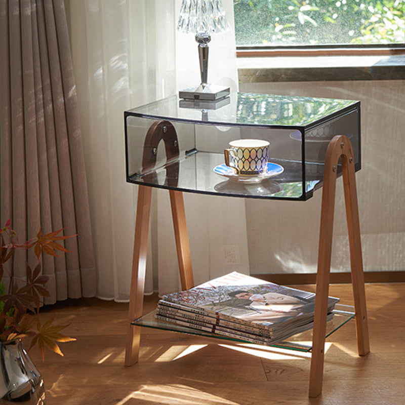 Mesa Auxiliar Moderna Minimalista Rectangular de Acrílico y Madera de Haya de 2 Niveles para Sala de Estar 