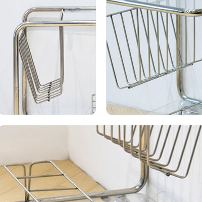 Mesa Auxiliar Movible de Vidrio y Acero Inoxidable Rectangular de Simplicidad Moderna de 4 Niveles para Sala de Estar 