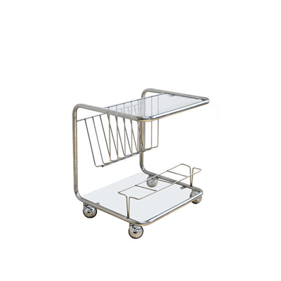 Mesa Auxiliar Movible de Vidrio y Acero Inoxidable Rectangular de Simplicidad Moderna de 4 Niveles para Sala de Estar 