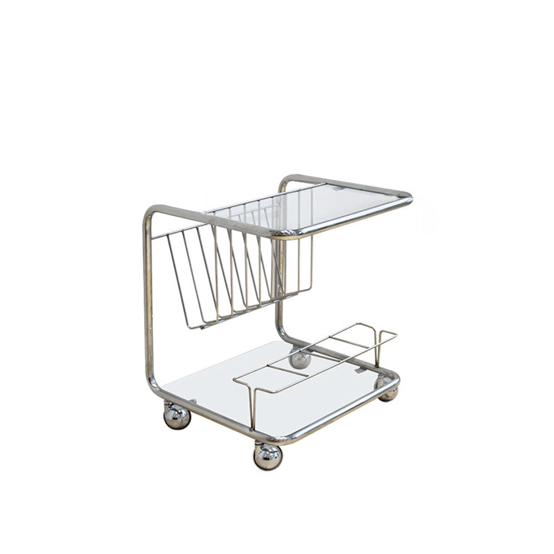 Mesa Auxiliar Movible de Vidrio y Acero Inoxidable Rectangular de Simplicidad Moderna de 4 Niveles para Sala de Estar 