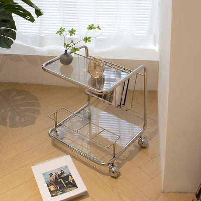 Mesa Auxiliar Movible de Vidrio y Acero Inoxidable Rectangular de Simplicidad Moderna de 4 Niveles para Sala de Estar 