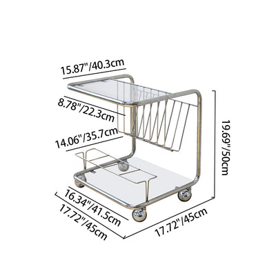 Mesa Auxiliar Movible de Vidrio y Acero Inoxidable Rectangular de Simplicidad Moderna de 4 Niveles para Sala de Estar 