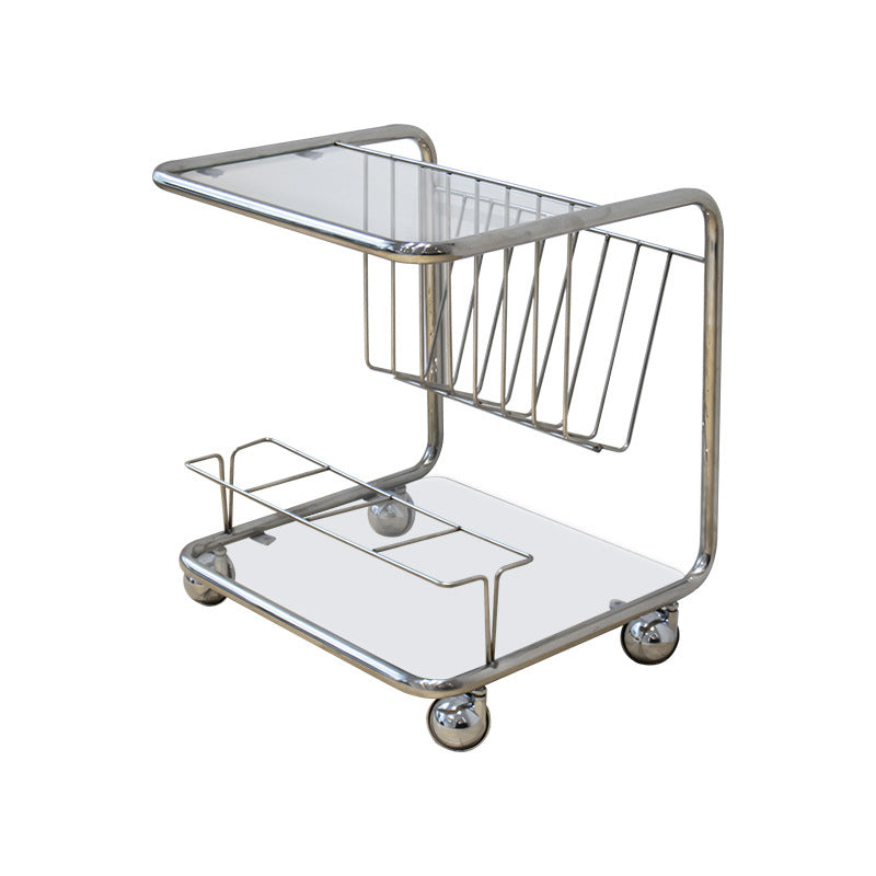 Mesa Auxiliar Movible de Vidrio y Acero Inoxidable Rectangular de Simplicidad Moderna de 4 Niveles para Sala de Estar 