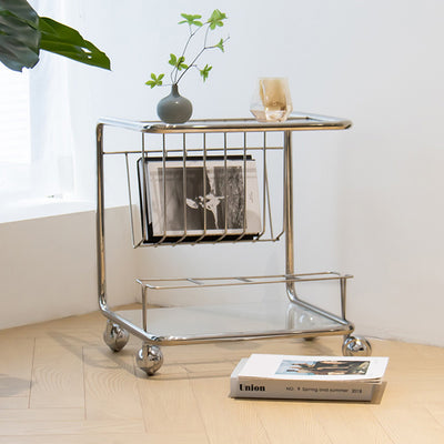 Mesa Auxiliar Movible de Vidrio y Acero Inoxidable Rectangular de Simplicidad Moderna de 4 Niveles para Sala de Estar 