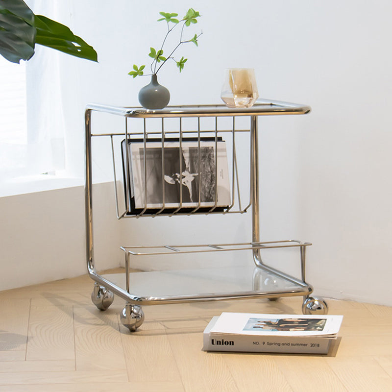Mesa Auxiliar Movible de Vidrio y Acero Inoxidable Rectangular de Simplicidad Moderna de 4 Niveles para Sala de Estar 