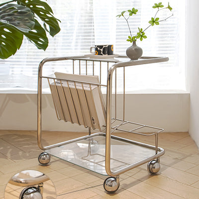 Mesa Auxiliar Movible de Vidrio y Acero Inoxidable Rectangular de Simplicidad Moderna de 4 Niveles para Sala de Estar 