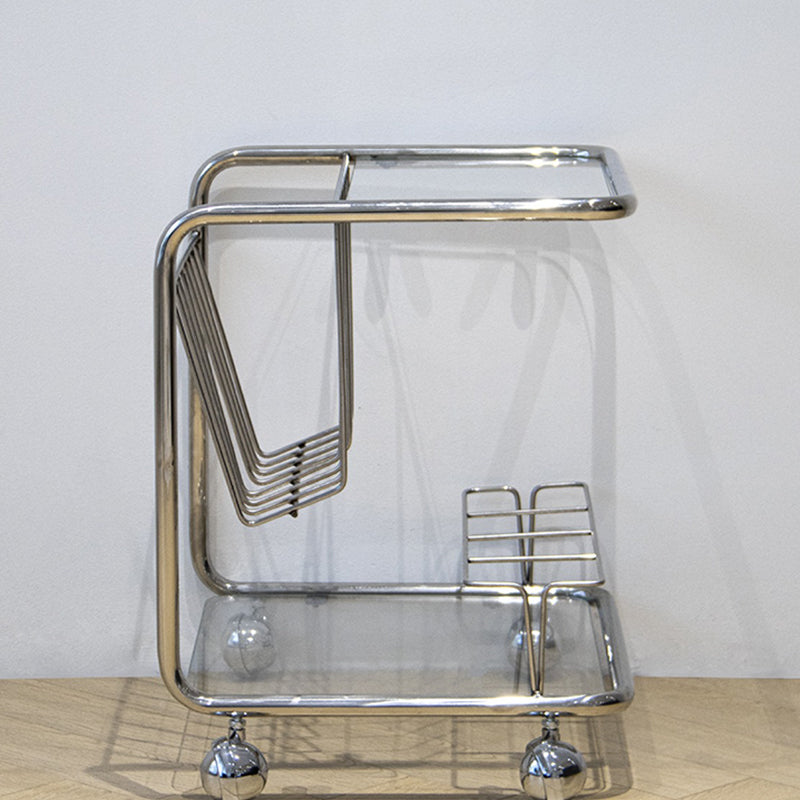 Mesa Auxiliar Movible de Vidrio y Acero Inoxidable Rectangular de Simplicidad Moderna de 4 Niveles para Sala de Estar 