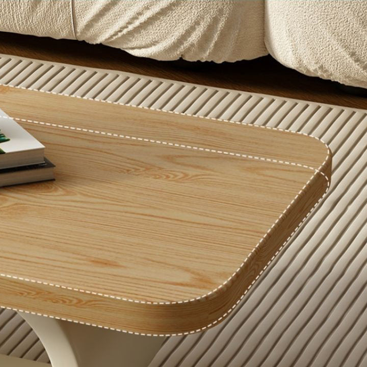Modern Minimalist Rectangle Oval Pine Wood Iron 2-Tier Coffee Table For Living Room