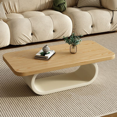 Modern Minimalist Rectangle Oval Pine Wood Iron Carbon Steel 2-Tier Coffee Table For Living Room