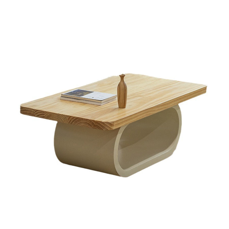 Modern Minimalist Rectangle Oval Pine Wood Iron 2-Tier Coffee Table For Living Room
