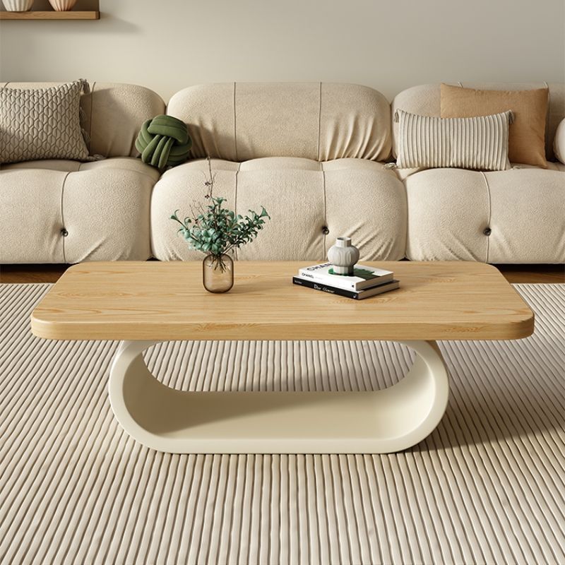 Modern Minimalist Rectangle Oval Pine Wood Iron Carbon Steel 2-Tier Coffee Table For Living Room