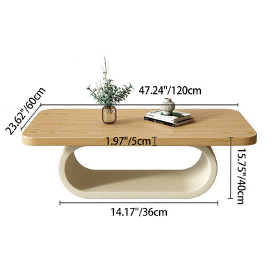 Modern Minimalist Rectangle Oval Pine Wood Iron Carbon Steel 2-Tier Coffee Table For Living Room