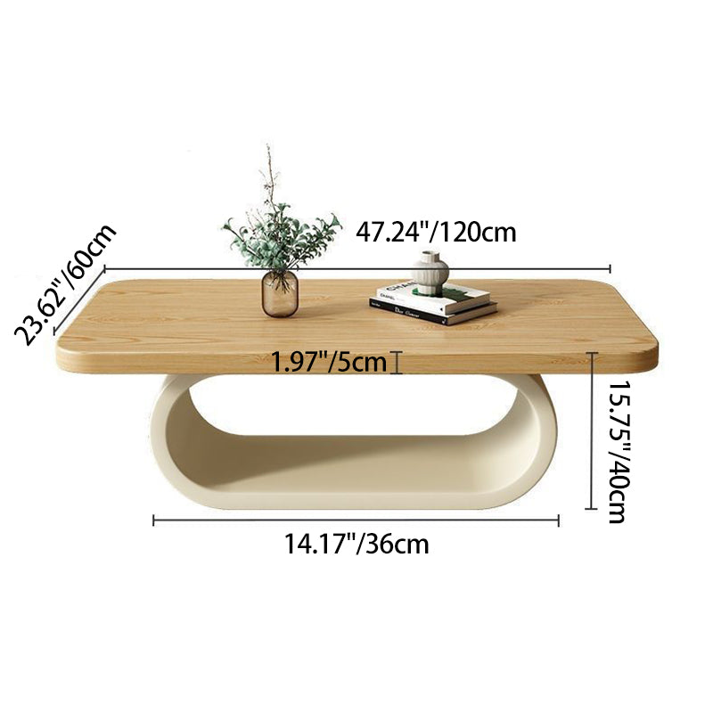 Modern Minimalist Rectangle Oval Pine Wood Iron Carbon Steel 2-Tier Coffee Table For Living Room