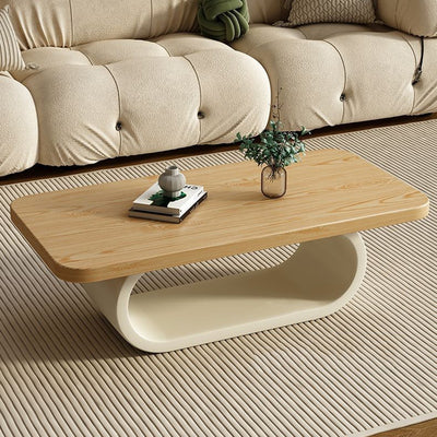Modern Minimalist Rectangle Oval Pine Wood Iron Carbon Steel 2-Tier Coffee Table For Living Room