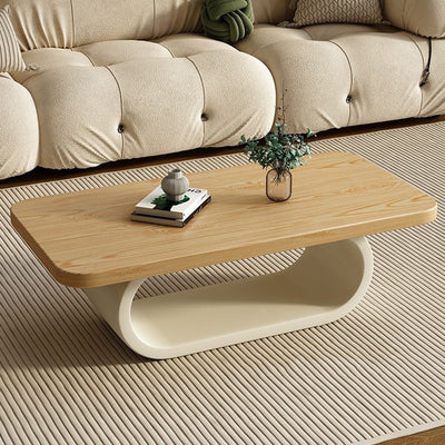 Modern Minimalist Rectangle Oval Pine Wood Iron Carbon Steel 2-Tier Coffee Table For Living Room