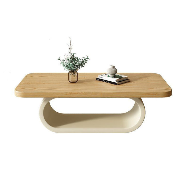 Modern Minimalist Rectangle Oval Pine Wood Iron 2-Tier Coffee Table For Living Room