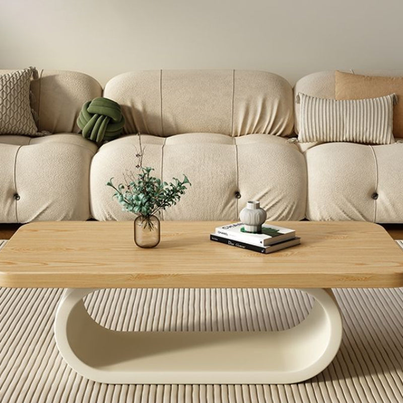 Modern Minimalist Rectangle Oval Pine Wood Iron 2-Tier Coffee Table For Living Room