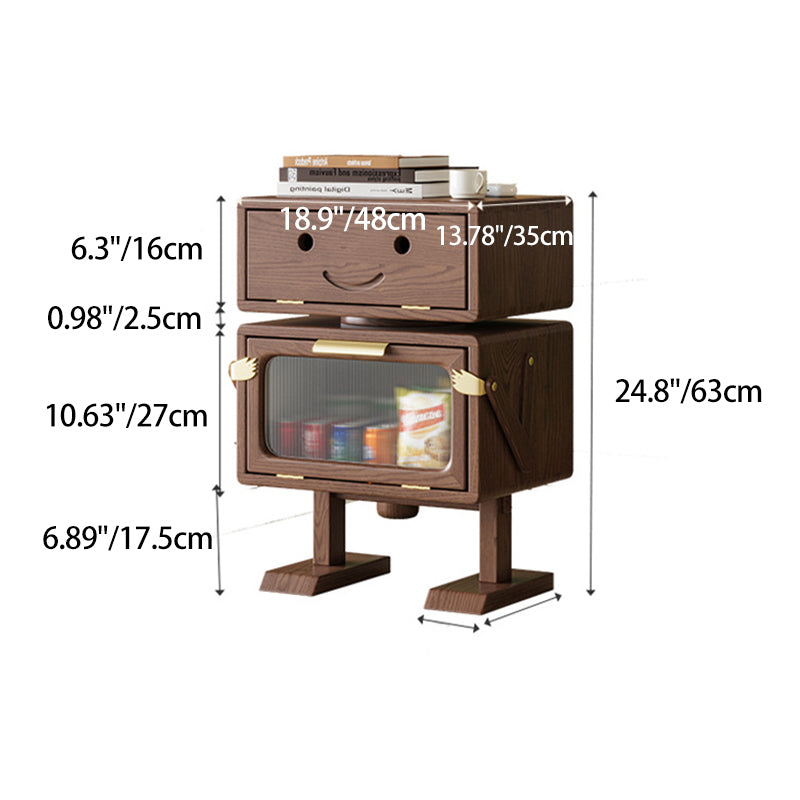モダンアールデコキッズロボットラバウッドアクリルプラスチック回転式ナイトスタンド2引き出し寝室用 