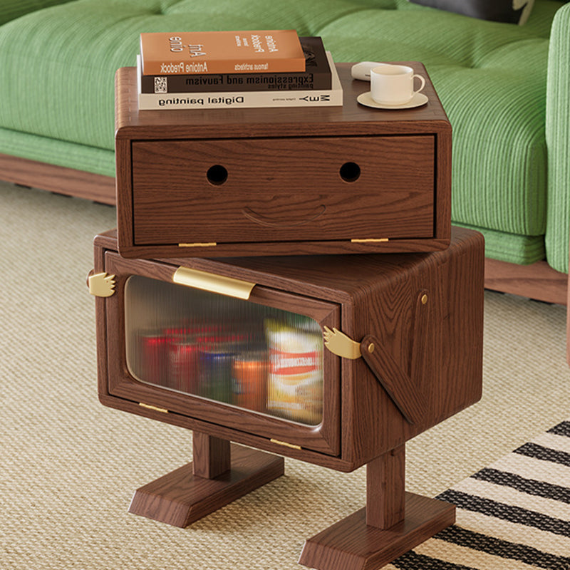 Modern Art Deco Kids Robot Rubberwood Acrylic Plastic Rotatable Nightstand 2-Drawer For Bedroom
