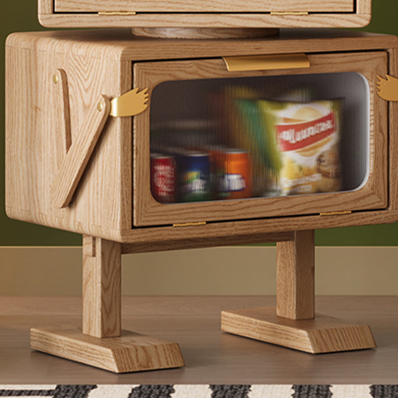Modern Art Deco Kids Robot Rubberwood Acrylic Plastic Rotatable Nightstand 2-Drawer For Bedroom