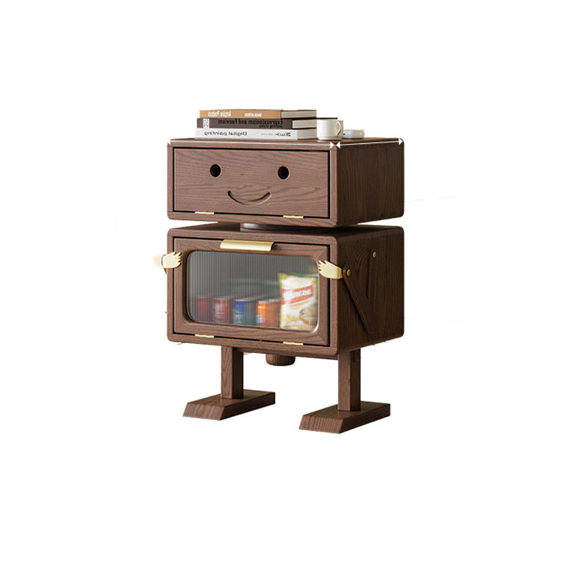 Modern Art Deco Kids Robot Rubberwood Acrylic Plastic Rotatable Nightstand 2-Drawer For Bedroom