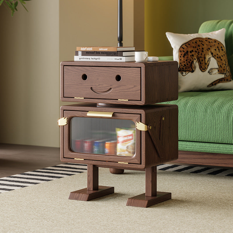 Modern Art Deco Kids Robot Rubberwood Acrylic Plastic Rotatable Nightstand 2-Drawer For Bedroom