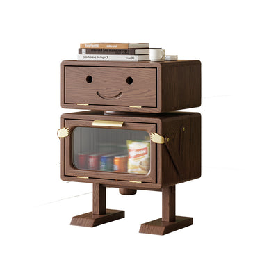 Modern Art Deco Kids Robot Rubberwood Acrylic Plastic Rotatable Nightstand 2-Drawer For Bedroom