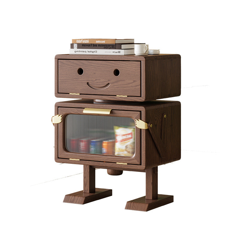 Modern Art Deco Kids Robot Rubberwood Acrylic Plastic Rotatable Nightstand 2-Drawer For Bedroom