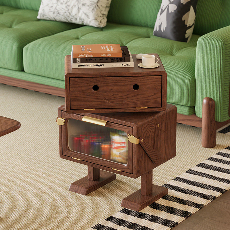 Modern Art Deco Kids Robot Rubberwood Acrylic Plastic Rotatable Nightstand 2-Drawer For Bedroom