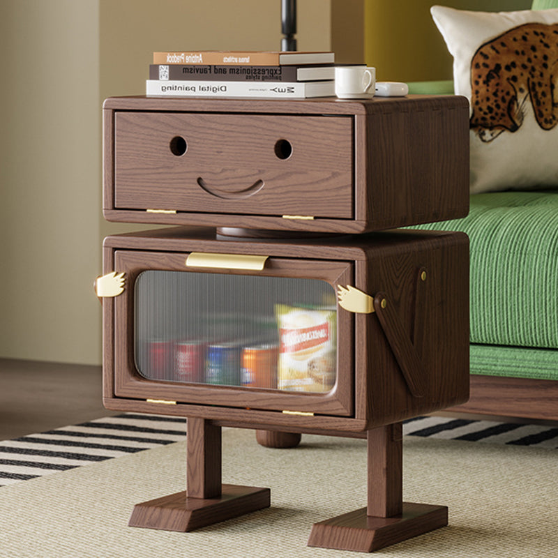 Modern Art Deco Kids Robot Rubberwood Acrylic Plastic Rotatable Nightstand 2-Drawer For Bedroom